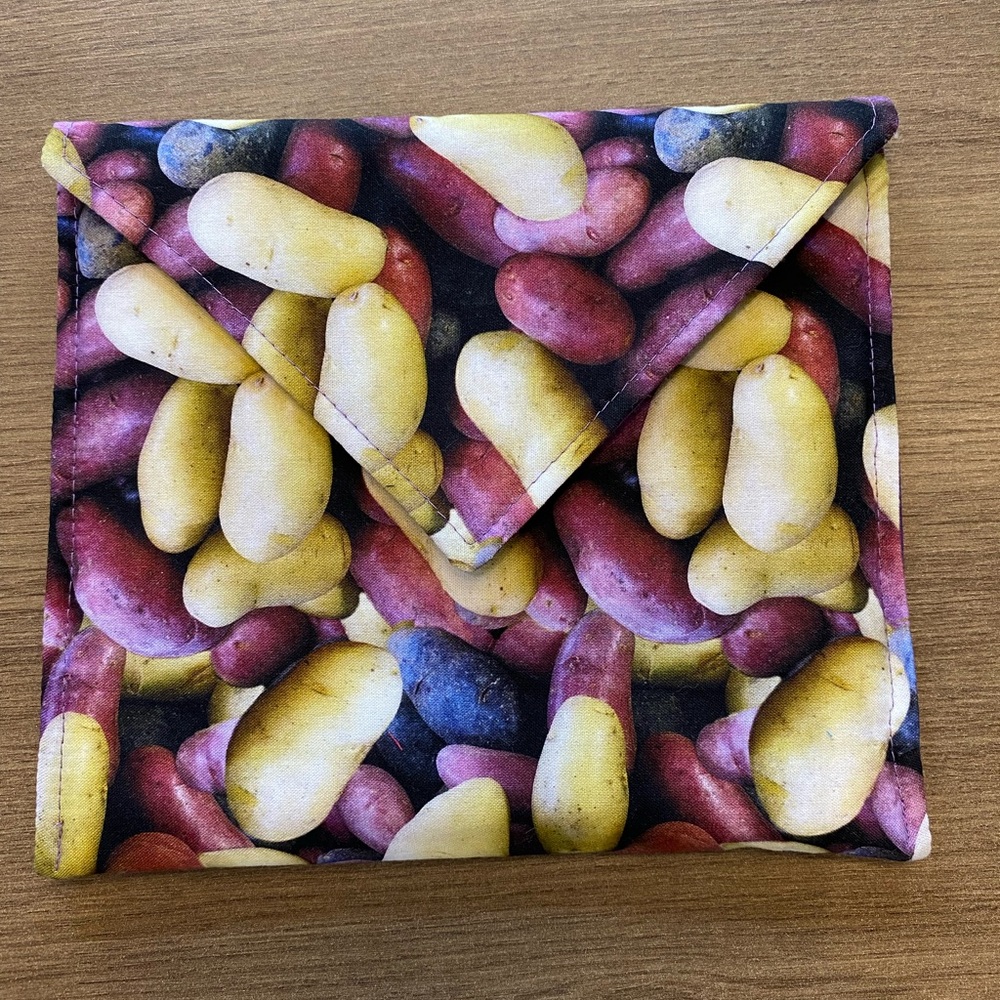 Vibrant Microwave Potato Bag, Handmade, Purple/Beige.